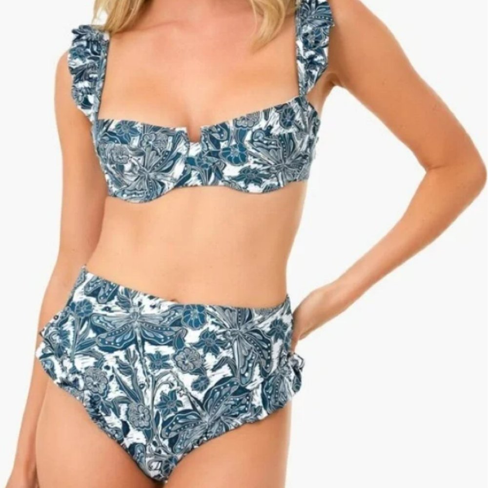 AGUA BY AGUA BENDITA Women's Blue Kiwi Bikini Swimsuit Libelulas Noche MEDIUM